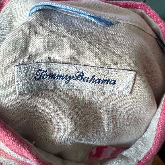 Tommy Bahama Men’s Pink Watercolor Stripe Linen Long Sleeve Button Up | Size M - Picture 7 of 8